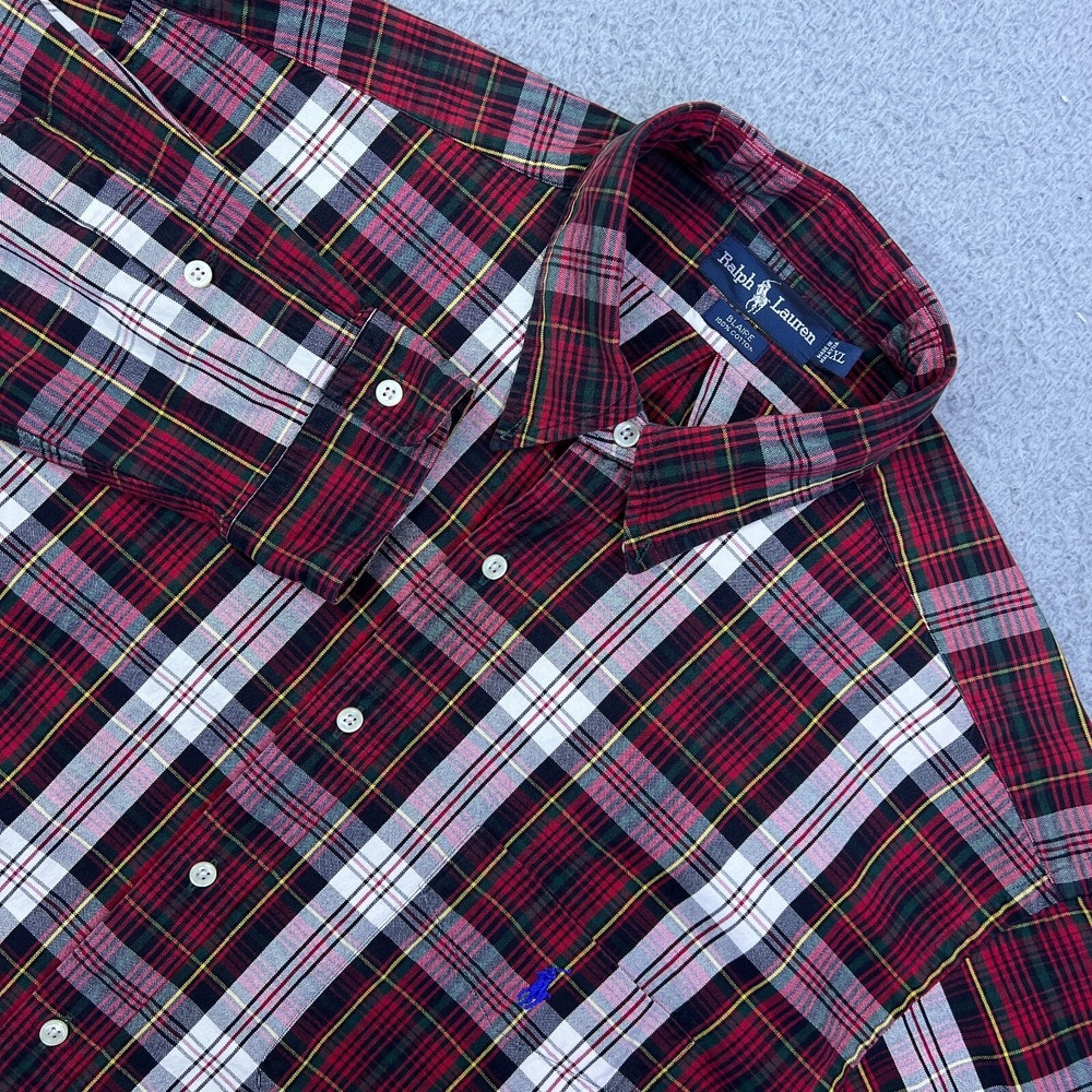 Ralph Lauren Button Up Mens XL Red Plaid Christmas Long Sleeve Pony Shirt Blaire